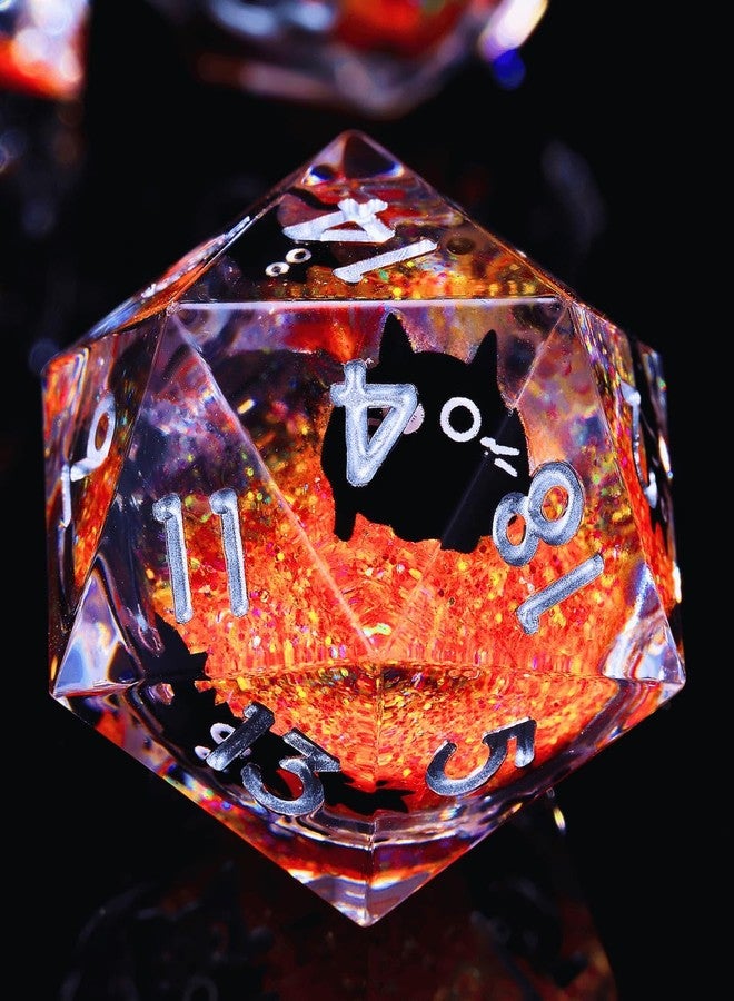 Froggod Single Liquid Core Cat D20 Dice - 22mm Sharp Edge Role Playing Dice for DND, RPG, Tabletop Games - 20 Sided Resin D&D Dice, Cathead Engraving(Orange) - Image 1